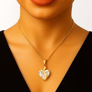 Heart's Embrace Necklace - Swarovski Crystals - 14 kt Gold Overlay - Jewelry 18"